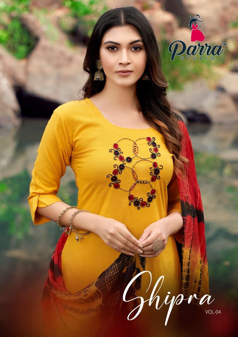 SHIPRA VOL 4 BY PARRA STUDIO BRAND 14 KG RAYON LIVA CERTIFIED WITH KHATLI WORK KURTI WITH DIGITAL PR...