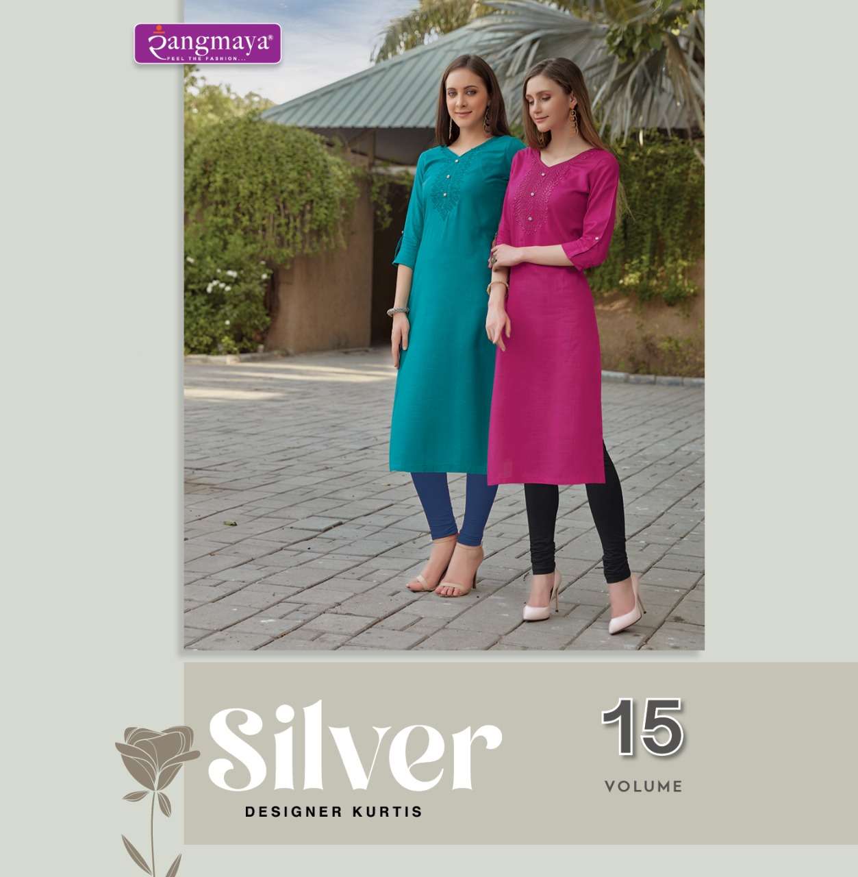 SILVER 15 BY RANGMAYA BRAND RAYON SLUB WITH FANCY EMBROIDERY WORK CASUAL STRAIGHT KURTI WHOLESALER A...