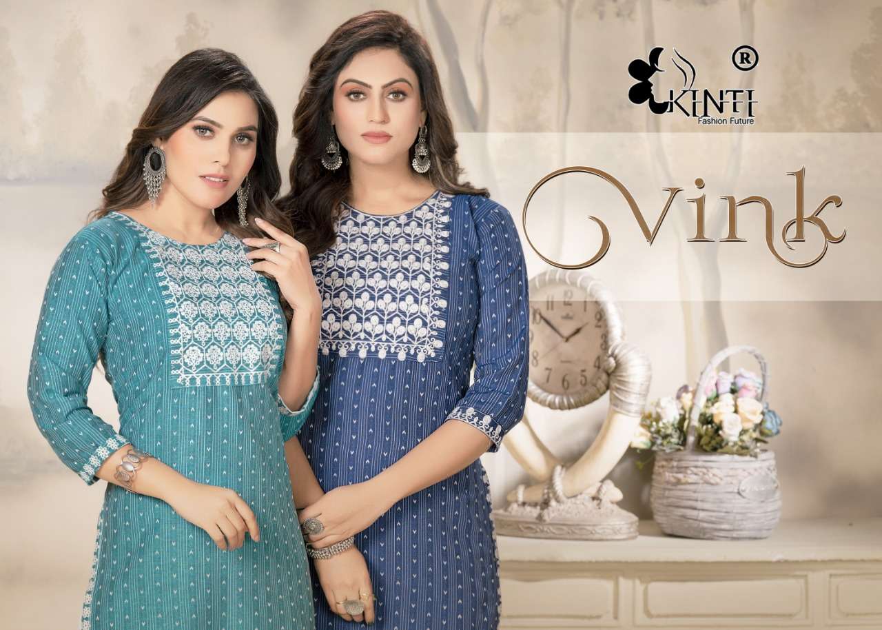 VINK BY KINTI BRAND HANDLOOM COTTON WEAVER DOBBY WITH FANCY EMBROIDERY WORK STRAIGHT KURTI WHOLESALE...