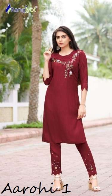 AAROHI 1 BY RANGJYOT BRAND LIZA RAYON WITH KHATLA WORK STRAIGHT KURTI LIZA RAYON WITH KHATLA WORK CH...