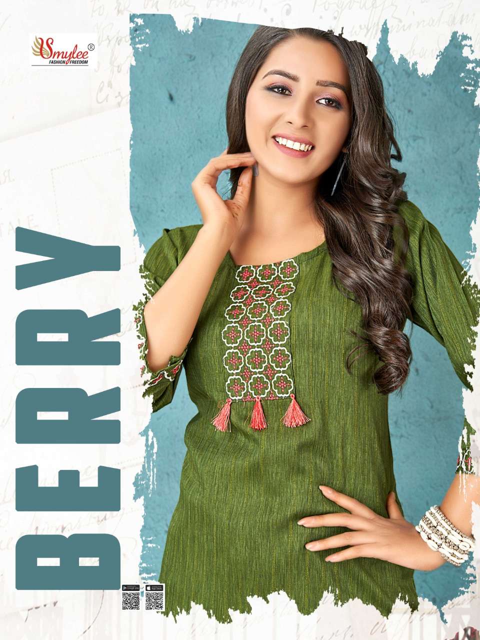 BERRY BY RUNG BRAND HEAVY BOMBAY RAYON WITH NECK AND SLEEVE EMBROIDERY WORK SHORT KURTI WHOLESALER A...