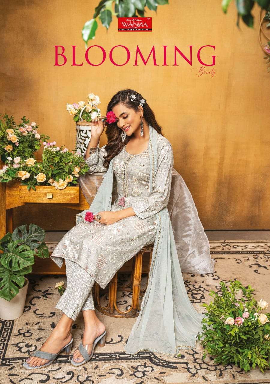 BLOOMING BEAUTY BY WANNA BRAND RAYON WITH CLASSY PRINT AND HAND WORK KURTI WITH RAYON PANT AND FANCY...