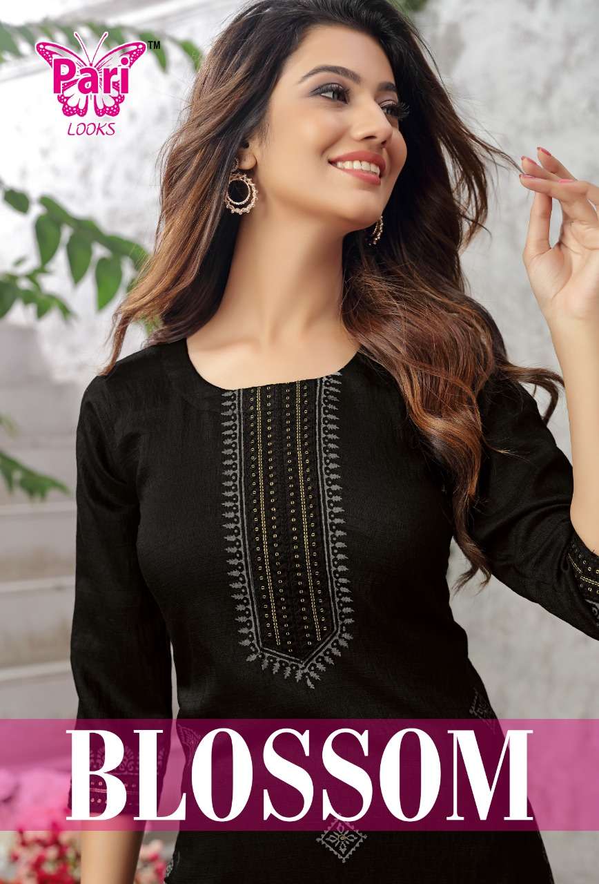 BLOSSOM BY PARI  BRAND 18 KG RAYON NYLON VISCOSE BLOCK PRINT AND HEAVY WORK STRAIGHT KURTI WHOLESALE...