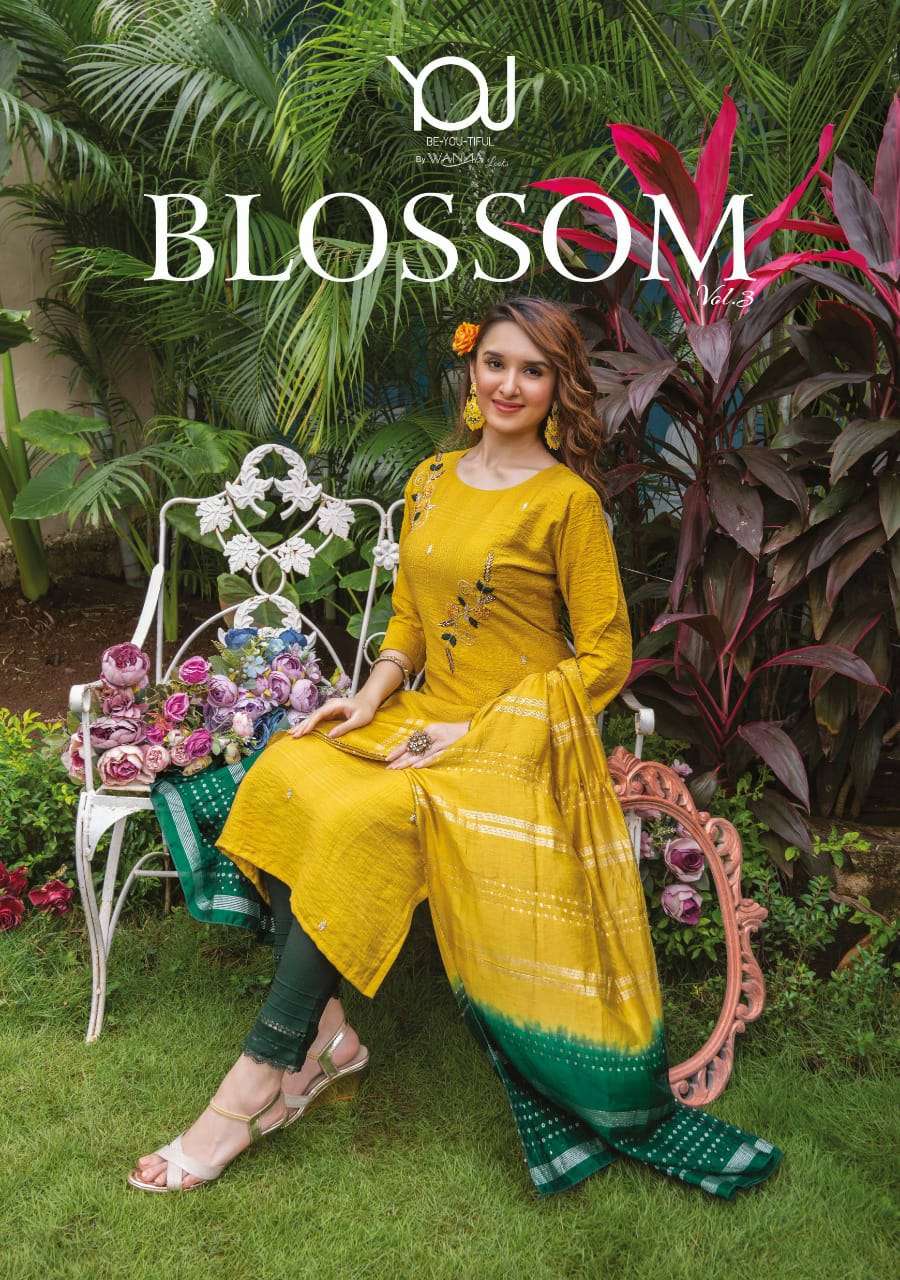 BLOSSOM VOL 3 BY WANNA BRAND FANCY NYLON VISCOSE KURTI WITH INNER WITH LYCRA STRETCHABLE PANT AND FA...