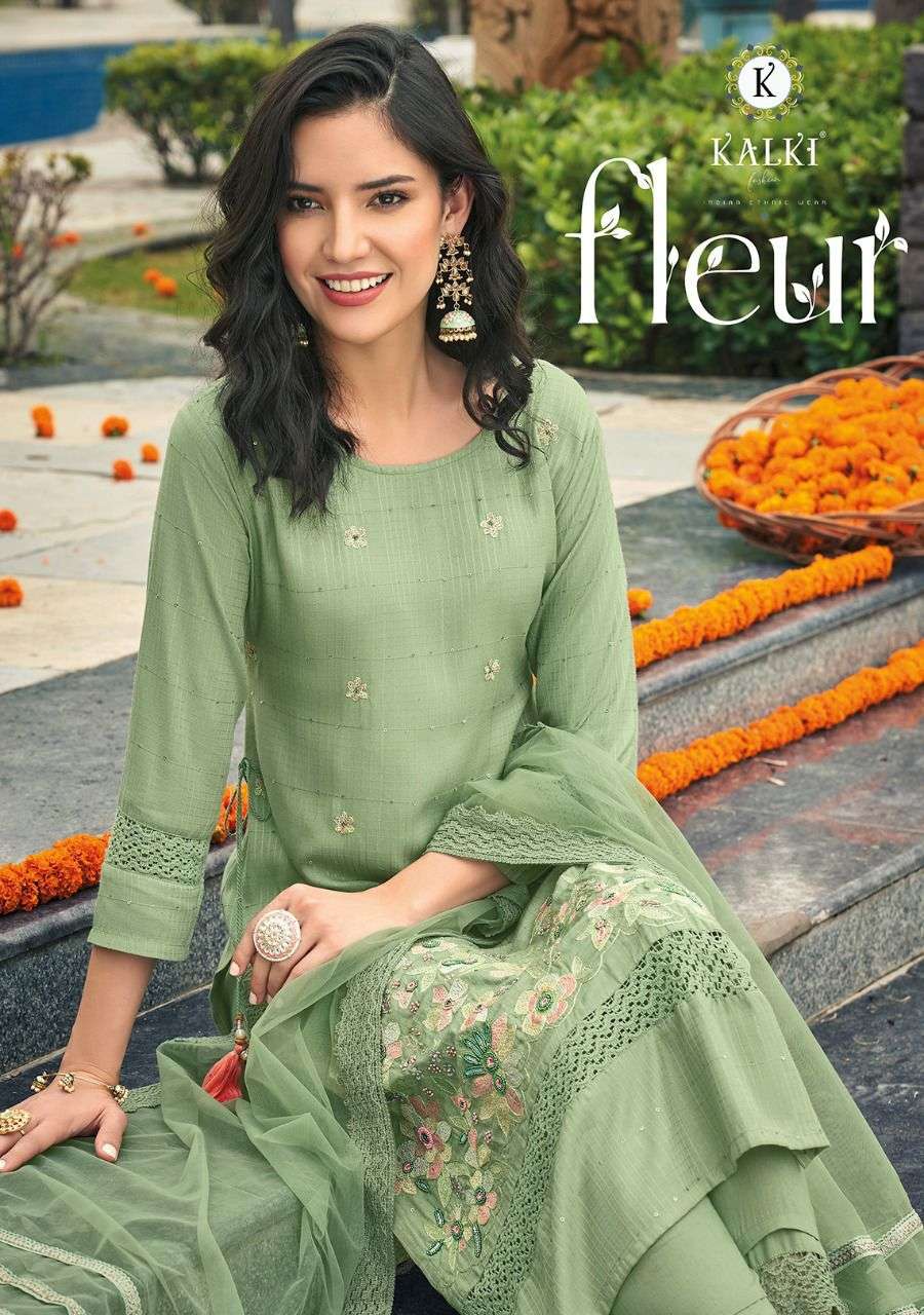 FLUER BY KALKI FASHION BRAND PURE VISCOSE WEAVING SELF SEQUENCE AND HAND WORK KURTI WITH SOFT RAYON ...