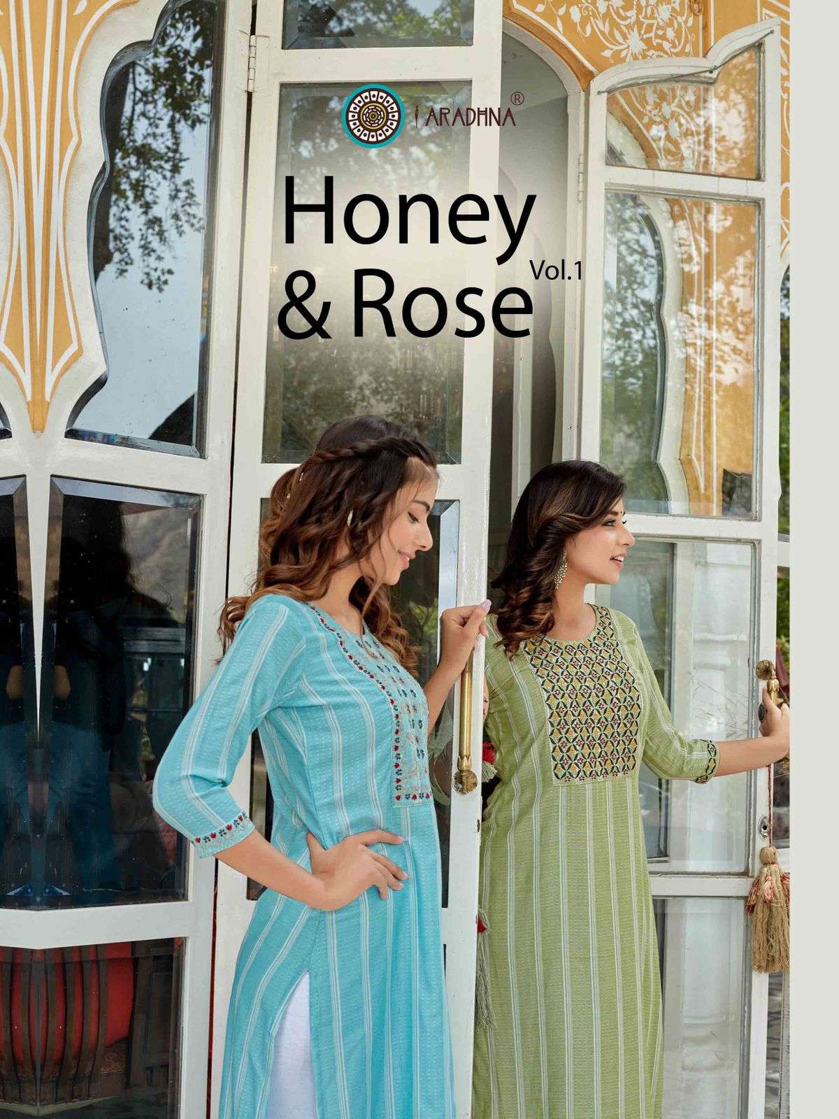 HONEY AND ROSE VOL 1 BY ARADHNA BRAND PURE VISCOSE WITH STRIPED PATTERN AND EMBROIDERY WORK STRAIGHT...