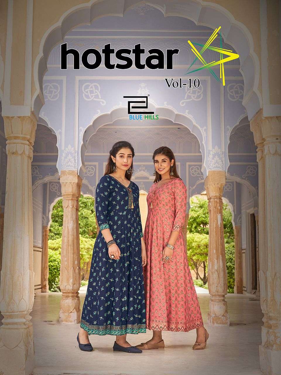 HOTSTAR VOL 10 BY BLUE HILLS BRAND 14 KG RAYON WITH CLASSY FOIL PRINT LONG GOWN ANARKALI KURTI WHOLE...