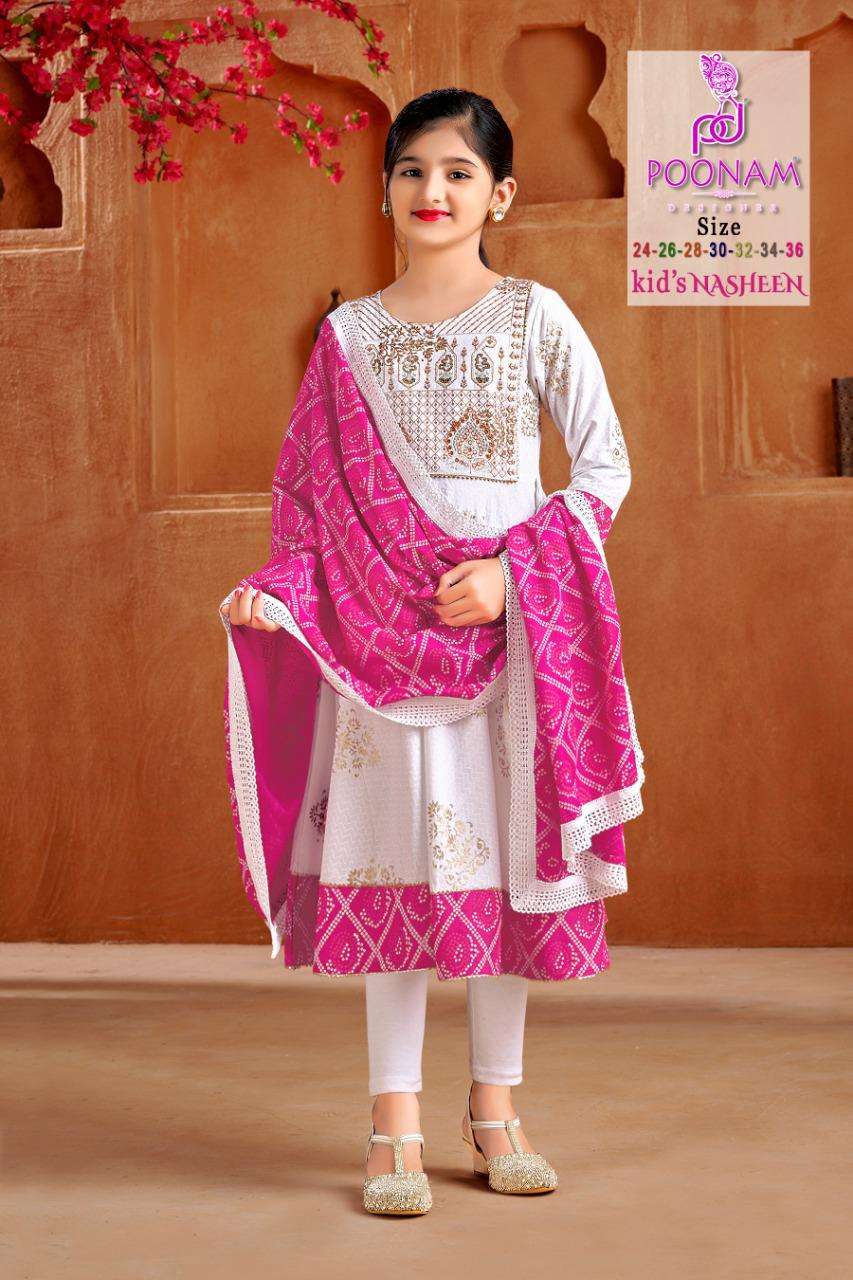 KID S NASHEEN BY POONAM DESIGNER BRAND PURE RAYON NECK EMBROIDERY AND SEQUENCE WORK KURTI WITH RAYON...