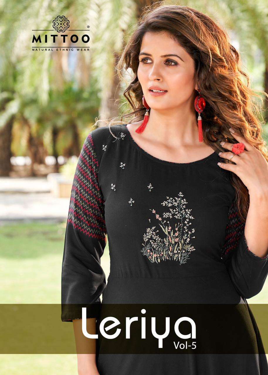 LERIYA VOL 5 BY MITTOO BRAND HEAVY RAYON WITH CLASSY PRINT AND HANDWORK AND EMBROIDERY WORK LONG GOW...