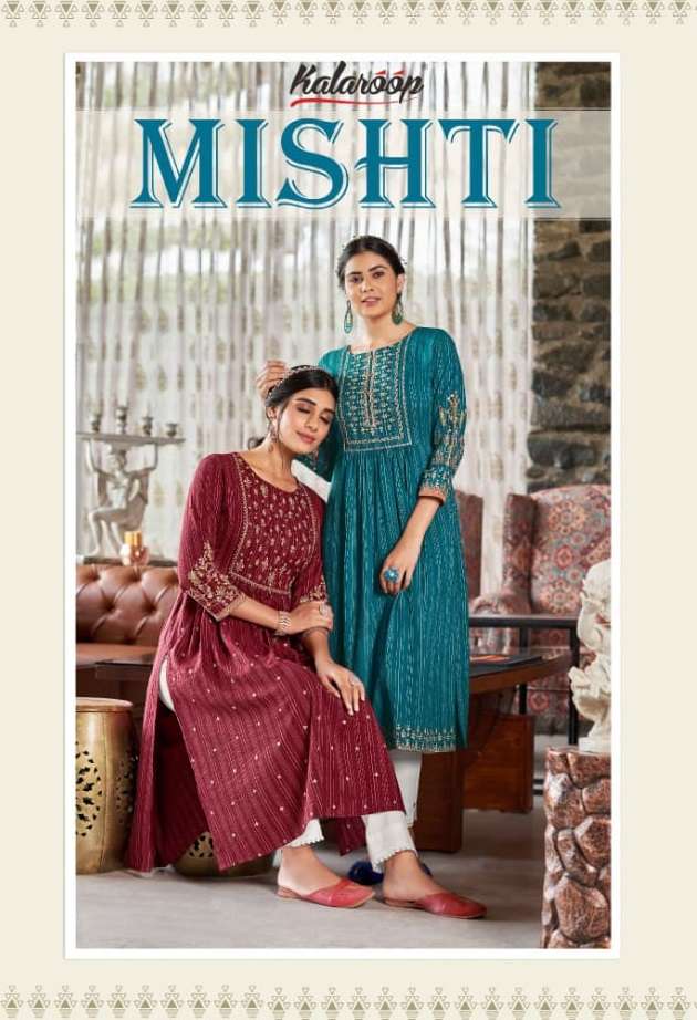 MISTHY BY KALAROOP BRAND FANCY RAYON FABRICS WITH KODING EMBROIDERY WORK AND SLEEVES WORK STRAIGHT K...