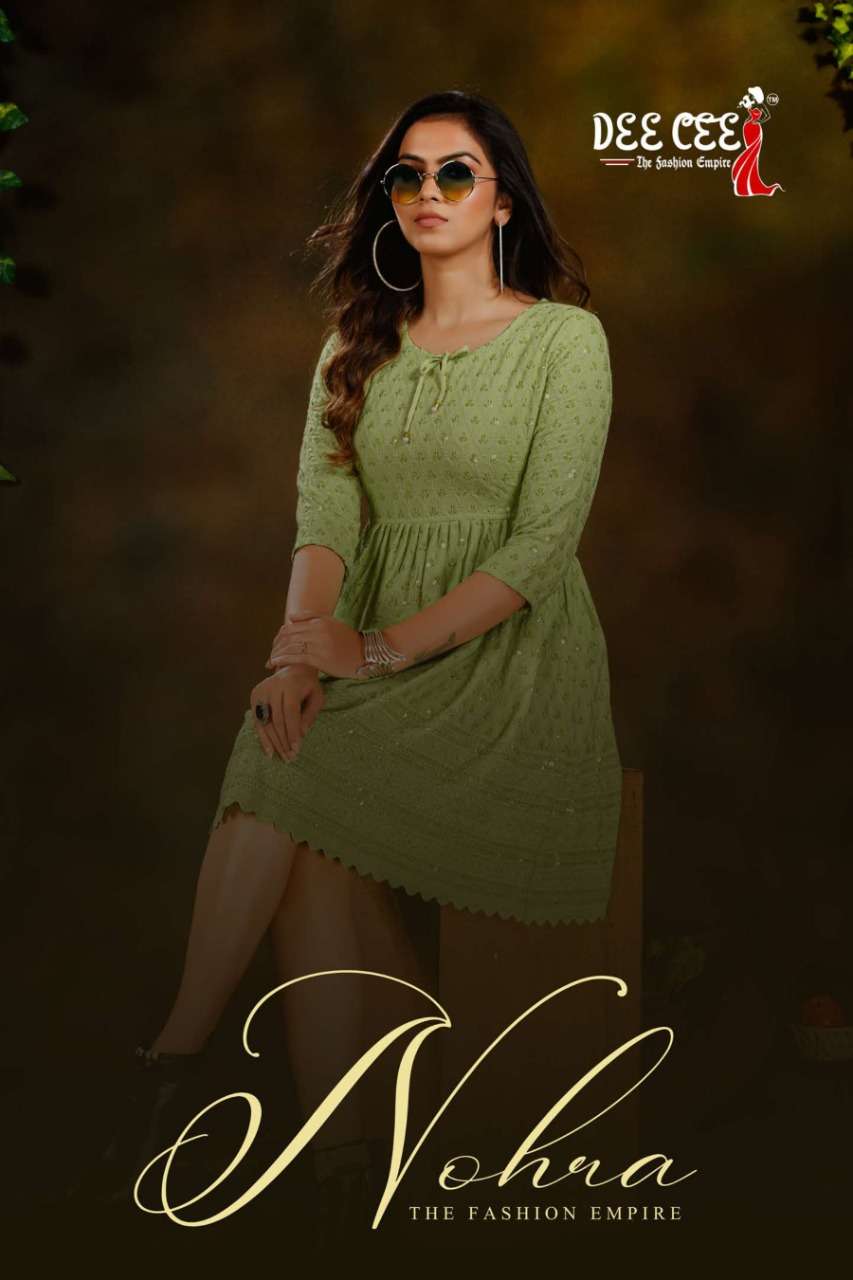 NOHRA BY DEE CEE BRAND HEAVY RAYON WITH CHIKAN AND SEQUENCE WORK SHORT FROCK STYLE KURTI WHOLESALER ...