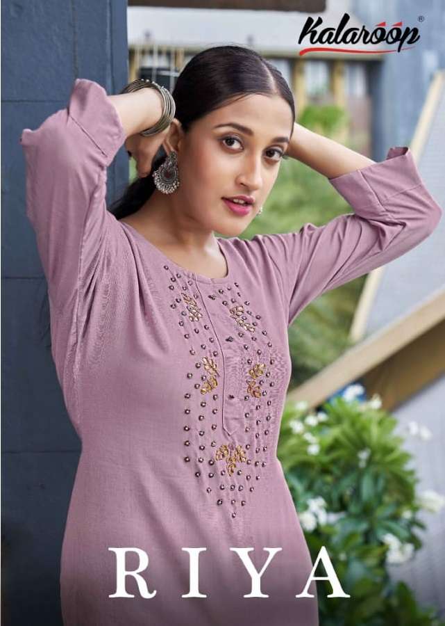 RIYA BY KALAROOP BRAND HEAVY RAYON FABRICS WITH FANCY  HAND WORK STRAIGHT KURTI WHOLESALER AND DEALE...