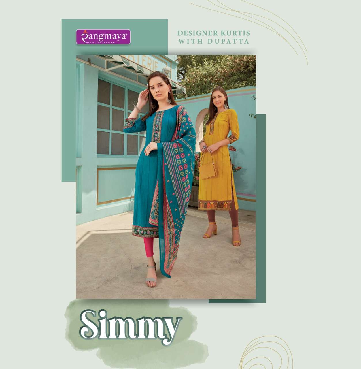 SIMMY BY RANGMAYA BRAND RAYON WITH HEAVY EMBROIDERY WORK STRAIGHT KURTI WITH IMPORTED FABIC DIGITAL ...