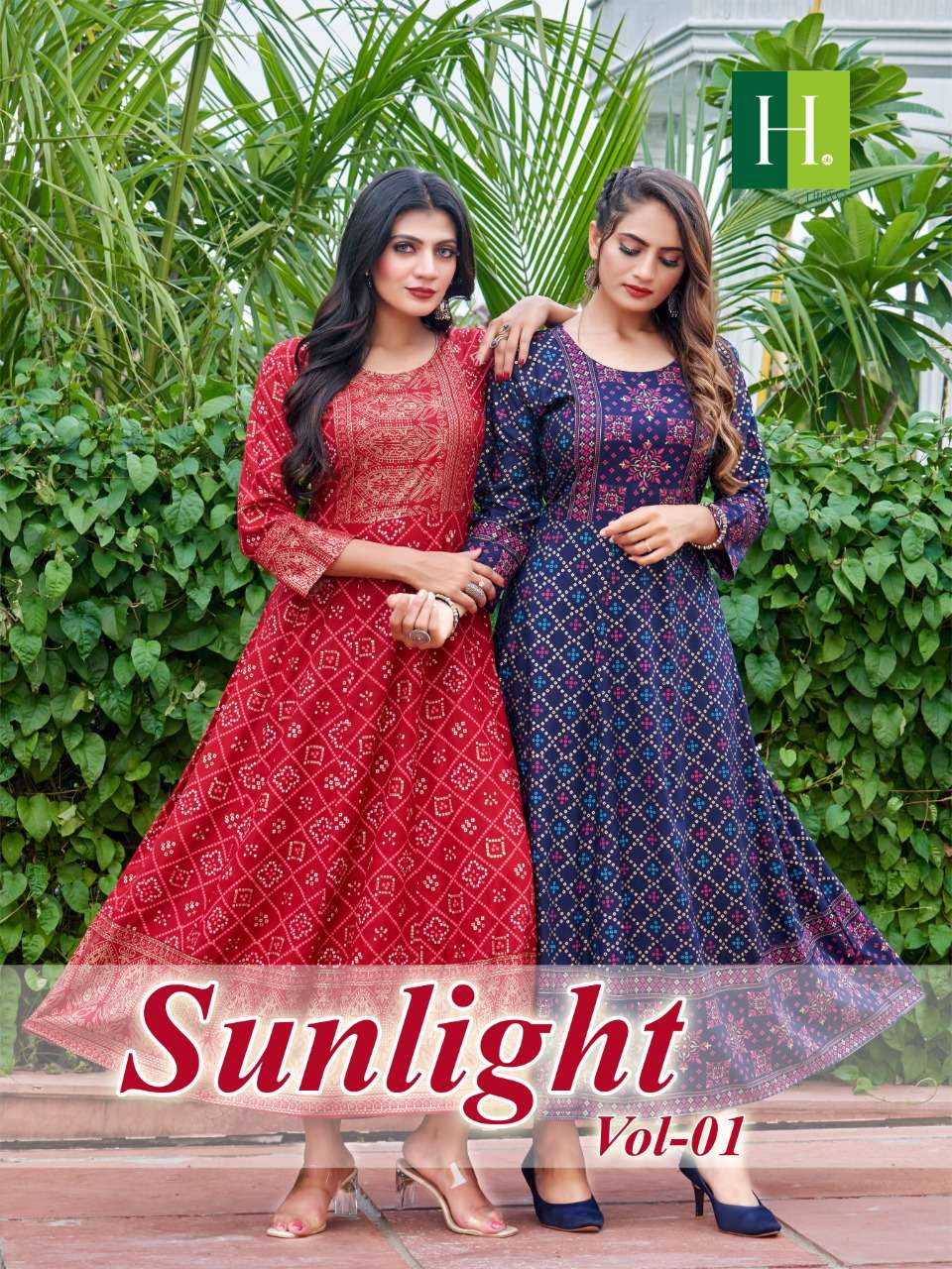 SUNLIGHT VOL 1 BY HIRWA BRAND 14 KG RAYON WITH CLASSY PRINT ANARKALI LONG GOWN KURTI WHOLESALER AND ...