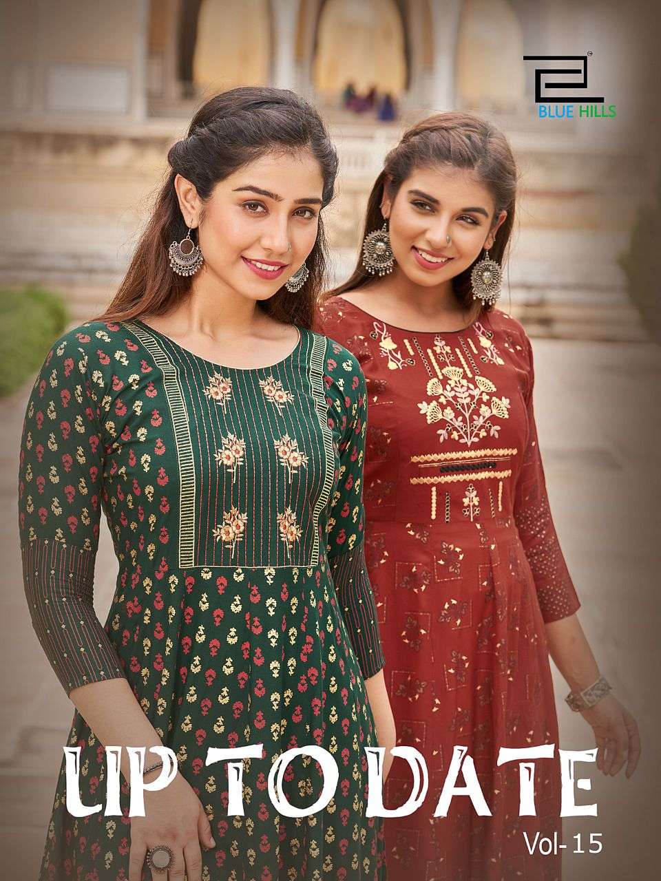 UP TO DATE VOL 15 BY BLUE HILLS BRAND 14KG RAYON WITH CALSSY FOIL PRINT LONG GOWN PATTAN KURTI WHOLE...