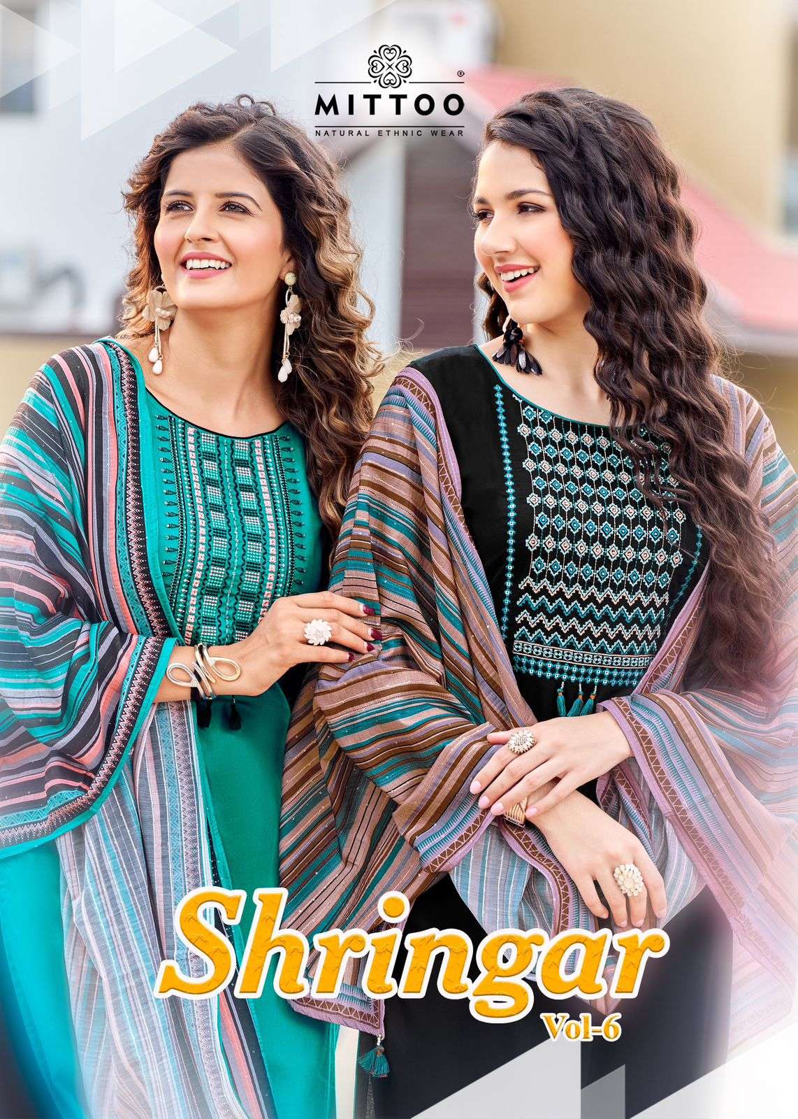 -SHRINGAR VOL 6 BY MITTOO BRAND VISCOSE EMBROIDERY HANDWORK KURTI WITH SLUB LYCRA PANT AND FANCY DUP...