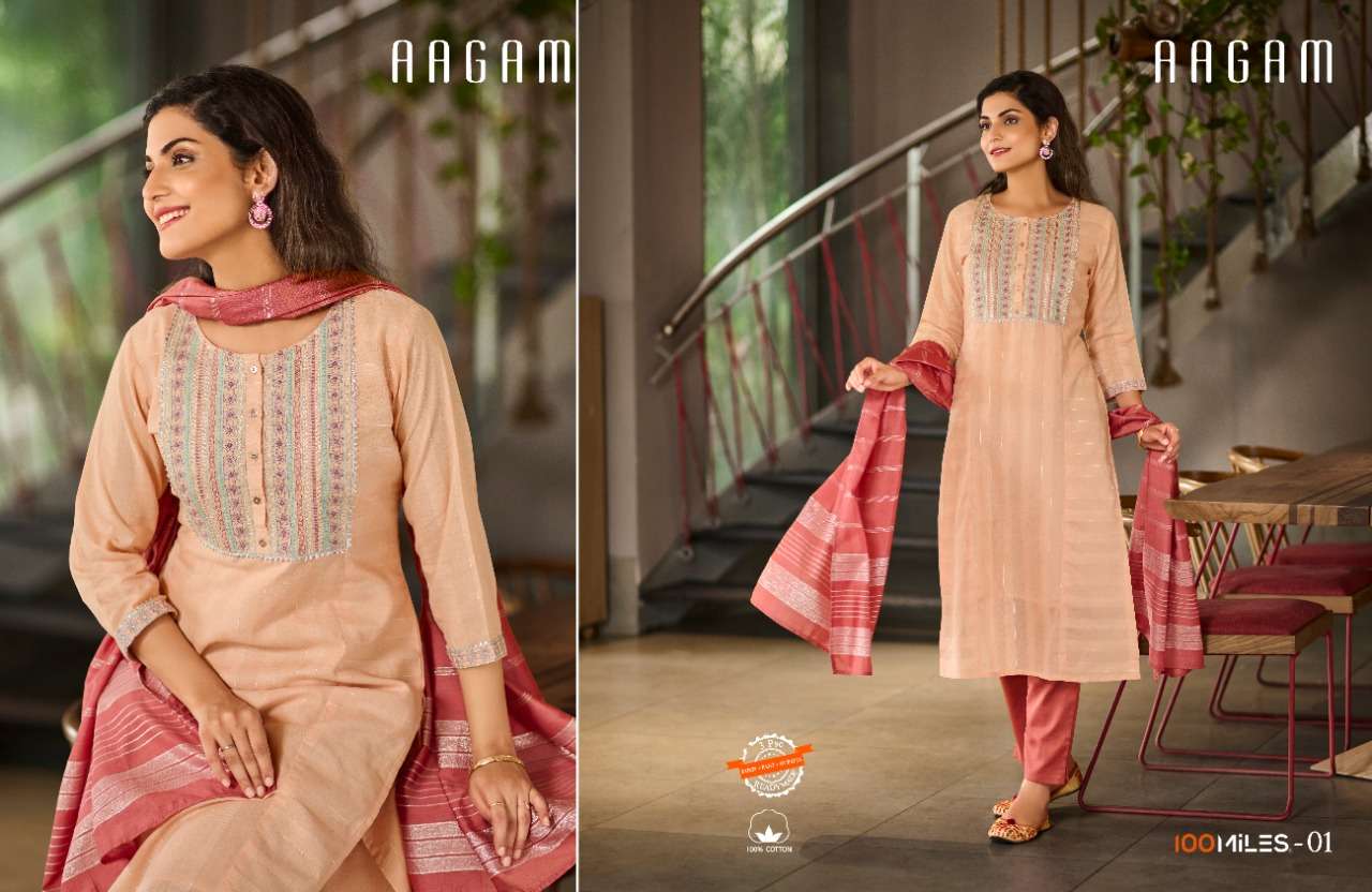 AAGAM BY 100 MILES BRAND PURE COTTON  PATTERNED HEAVY FABRIC EMBROIDERY WORK STRAIGHT LINE KURTI  FA...