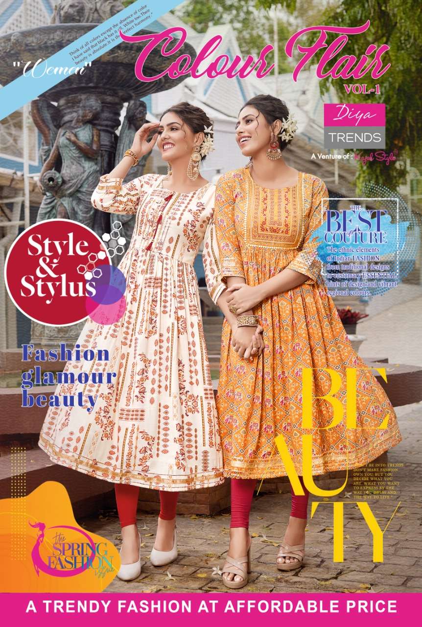 COLOUR FLAIR VOL 1- BY DIYA TRENDS BRAND RAYON WITH SEQUENCE EMBROIDERY WORK WITH FOIL PRINT DESIGNE...