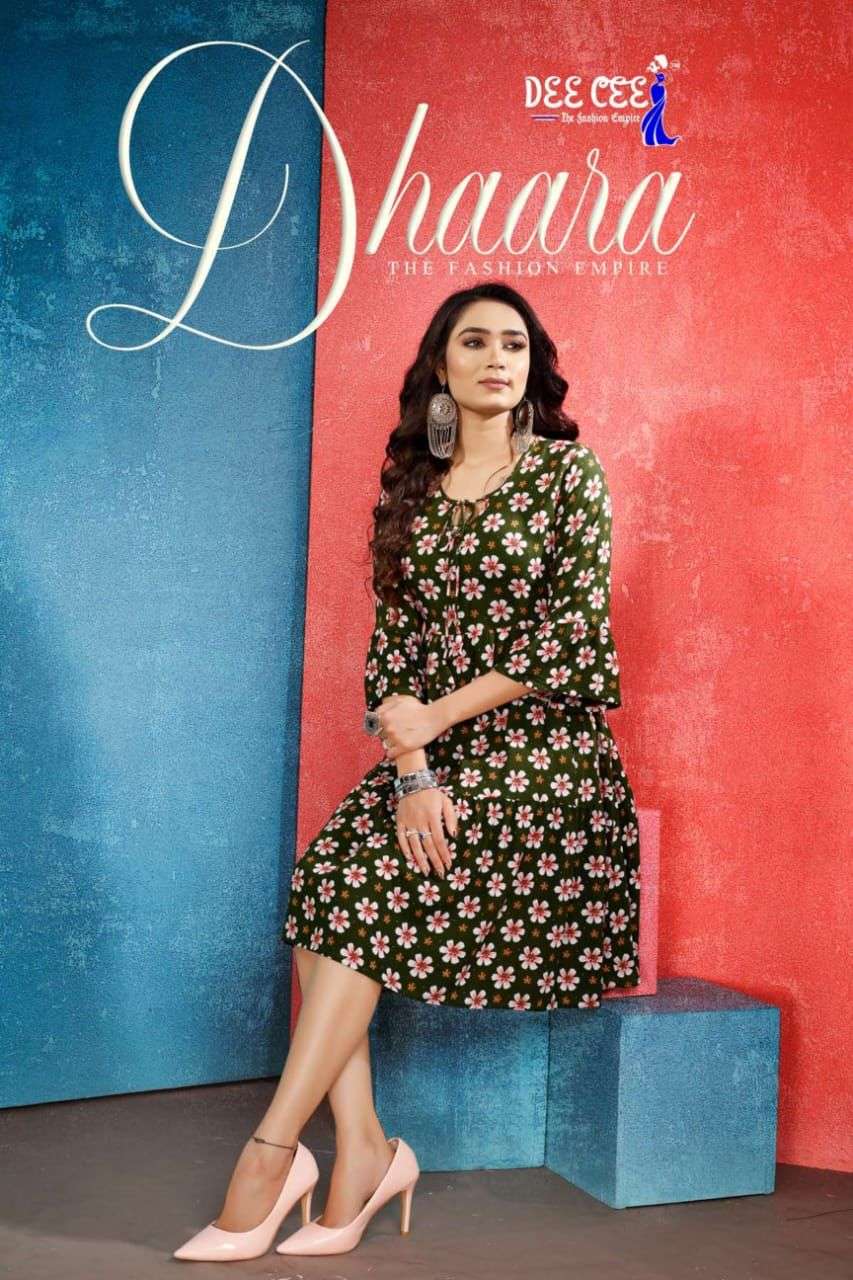  DHARA  BY DEECEE BRAND FABRIC RAYON WRINKLE 3D DIGITAL PRINT WITH FROCK STYLE KURTI WHOLESALER AND ...