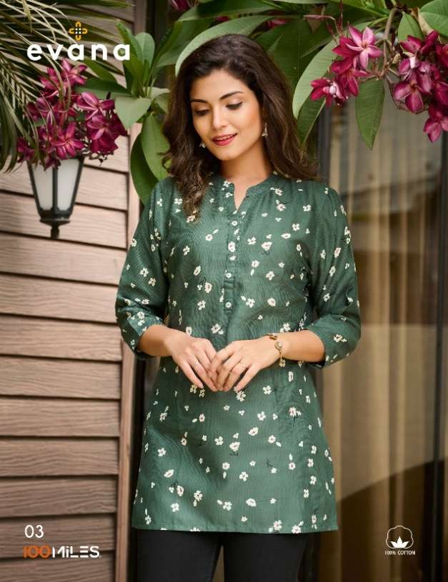 EVANA BY 100 MILES BRAND PURE COTTON SATIN PRINTED FANCY TOP WHOLESALER AND DEALER 