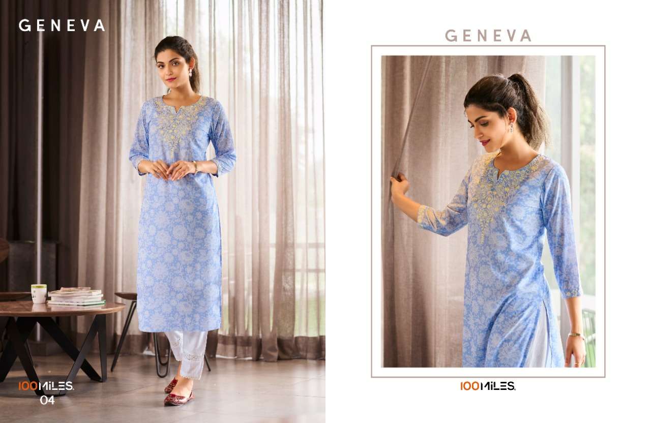 GENEVA BY 100MILES  GEORGETTE DIGITAL PRINT CHIKANKARI WORK KURTI WITH COTTON INNER WHOLESALER AND D...