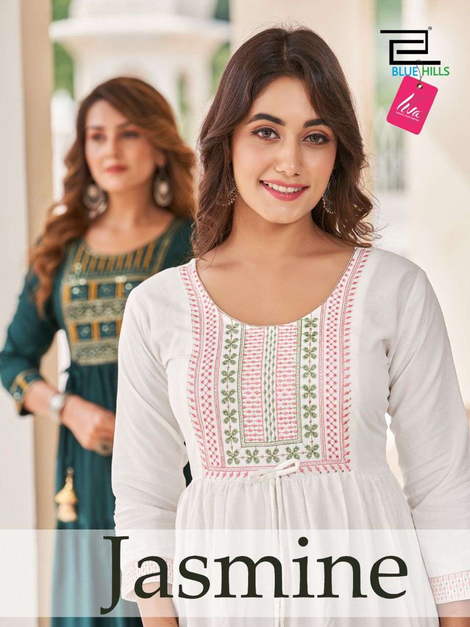 JASMINE BY  BLUE HILLS BRAND FABRIC RAYON 14KG  STYLES EMBROIDERY WORK  LONG KURTI  WHOLESALE AND DE...