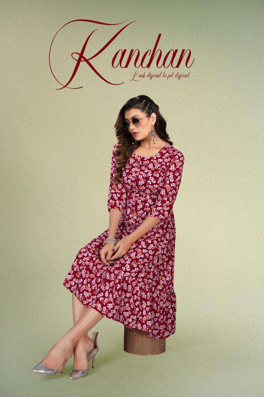 KANCHAN VOL 1 BY S3 FOREVER BRAND HEAVY WRINKLE RAYON PRINT FROCK STYLE KURTI WHOLESALER AND DEALER 