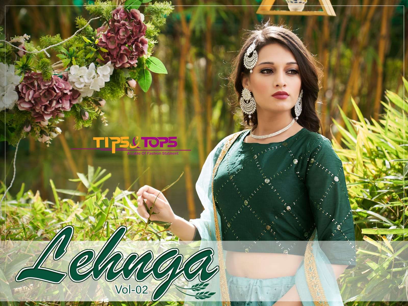 LEHNGA VOL 02 BY TIPS &TOPS VISCOS CHANDERI PRINTS HANDWORK ANCY CROP TOP WITH VISCOS CHANDERI FLAIR...