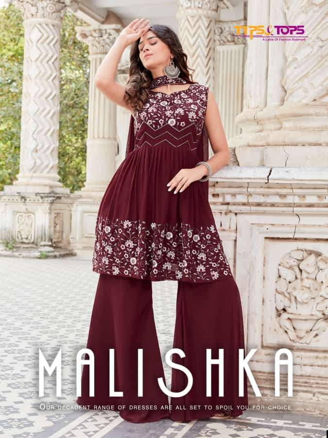 MALISHKA BY TIPS AND TOPS BRAND FABRICS GEORGETTE EMBROIDERYWORK KURTI  WITH INNER SEQUECNE SIDE ZIP...