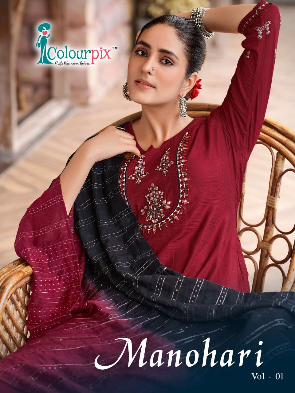 MANOHARI VOL.1 BY COLOURPIX BRAND FABRIC  NYLONE VISCOSE EMBROIDERY WORK KURTI  RAYON SLUB LYCRA PAN...