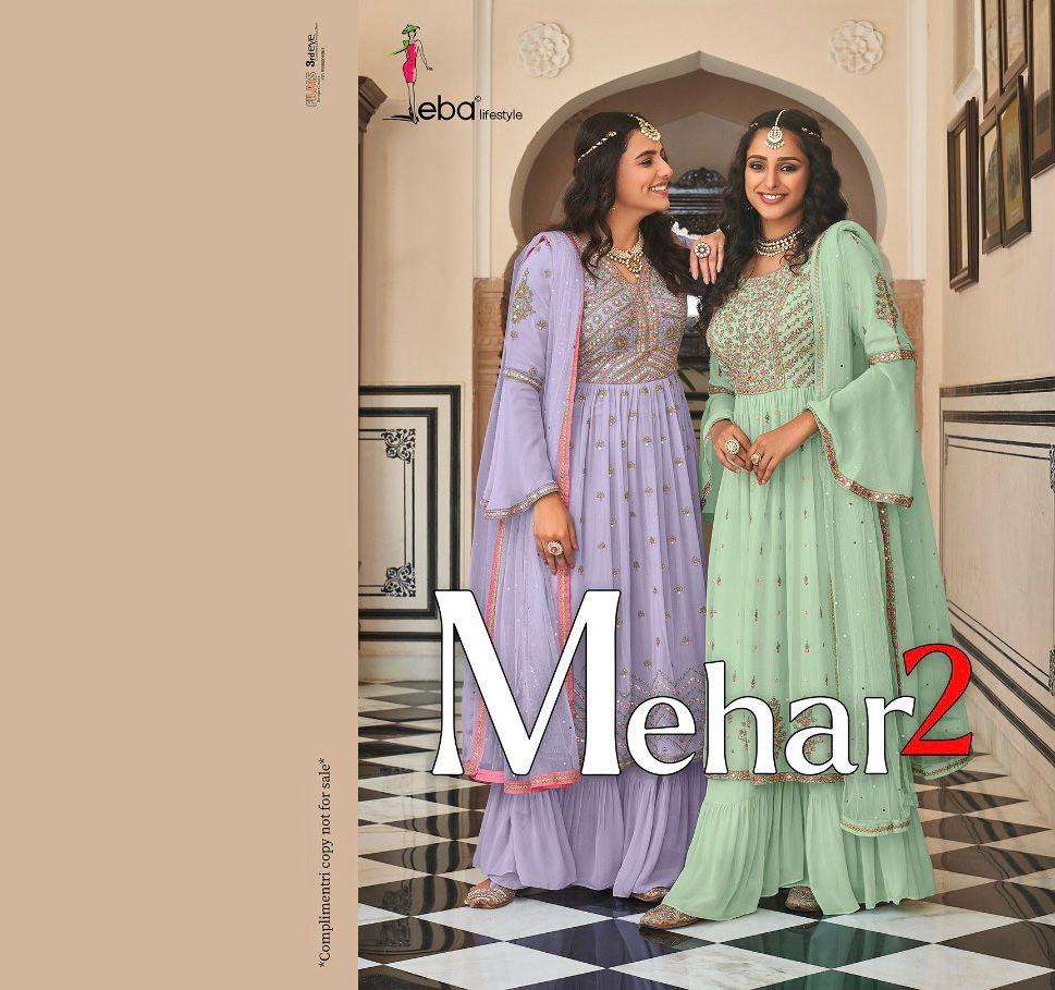 MEHAR VOL 2 BY EBA LIFESTYLE BRAND FABRIC GEORGETTE EMBROIDERY WORK LONG KURTI WITH FANCY PLAZO PANT...