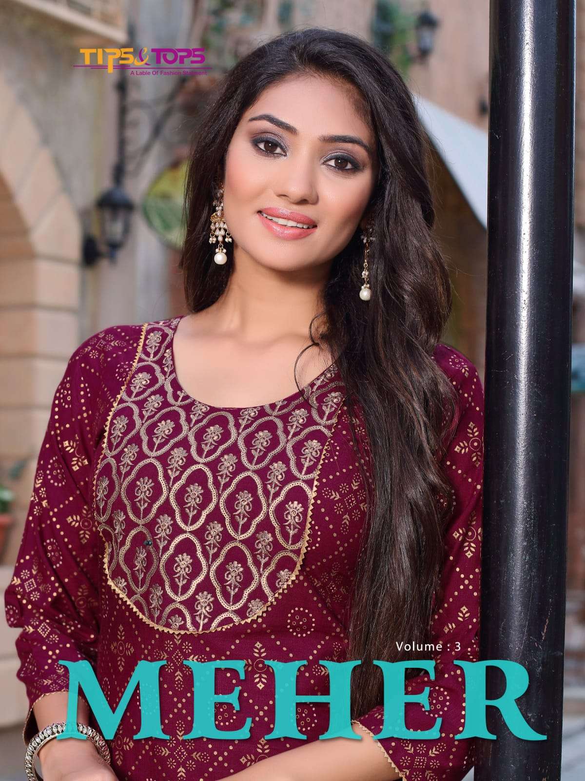  MEHER VOL 03 BY  TIPS AND TOPS BRAND FABRICS  RAYON SLUB PRINT EMBROIDERY WORK  KURTI  FANCY PRINT ...