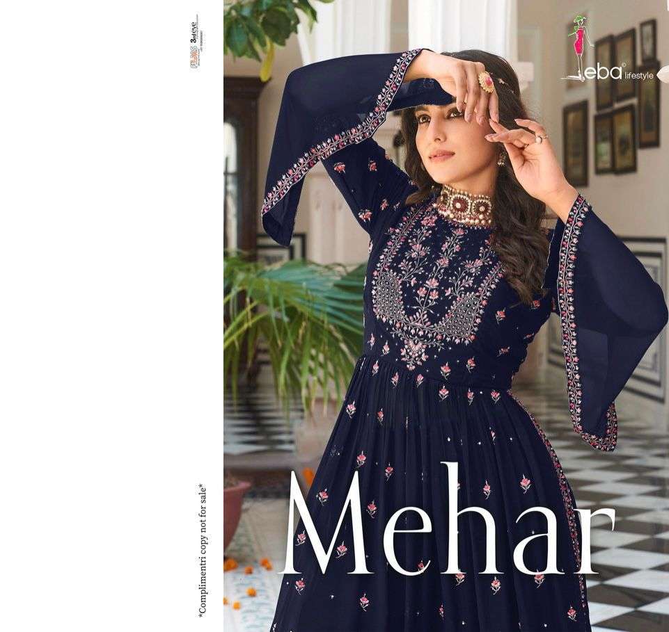 MEHER VOL-1- BY EBA LIFESTYLE BRAND GEORGETTE WITH EMBROIDERY WORK KURTI WITH PLAZO AND NAZMINE DUPA...