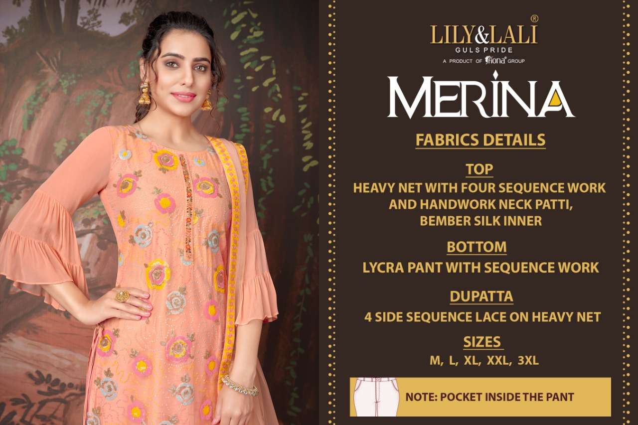 MERINA BY LILY AND LALI BRAND FABRIC RAYON SEQUENCE HEAVY NET NECK PATTI KURTI LYCRA SEQUENCE WORK P...