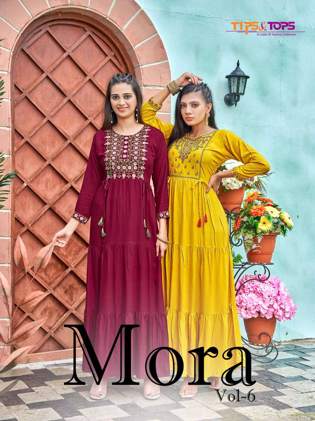 MORA VOL 06 BY TIPS & TOPS BRAND HANDWORK AND GHAGHRI PATTERN FLAIR GOWN KURTI WHOLESALER AND DEALER...