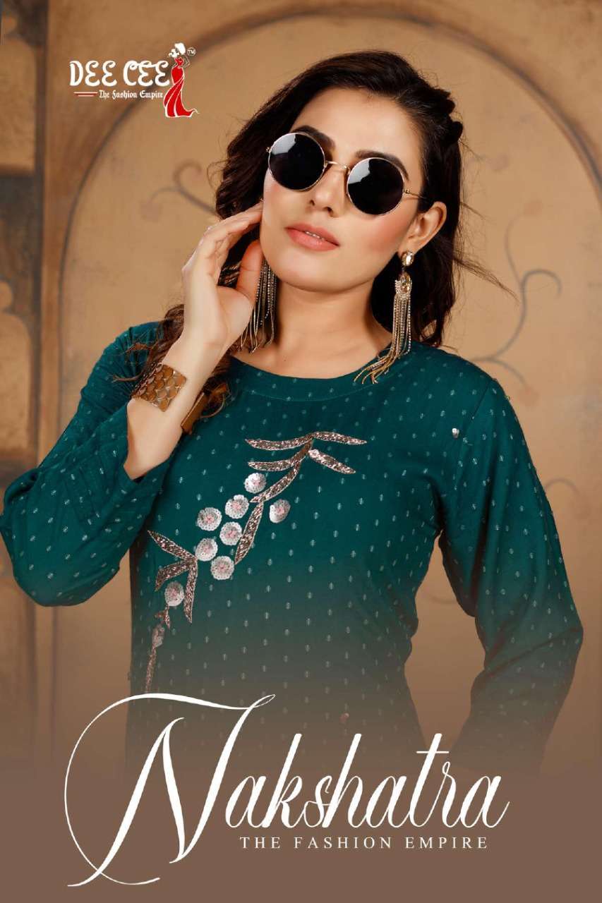 NAKSHATRA BY DEECEE BRAND BOMBAY RAYON WITH PURE HANDWORK KURTI WHOLESALER AND DEALER 