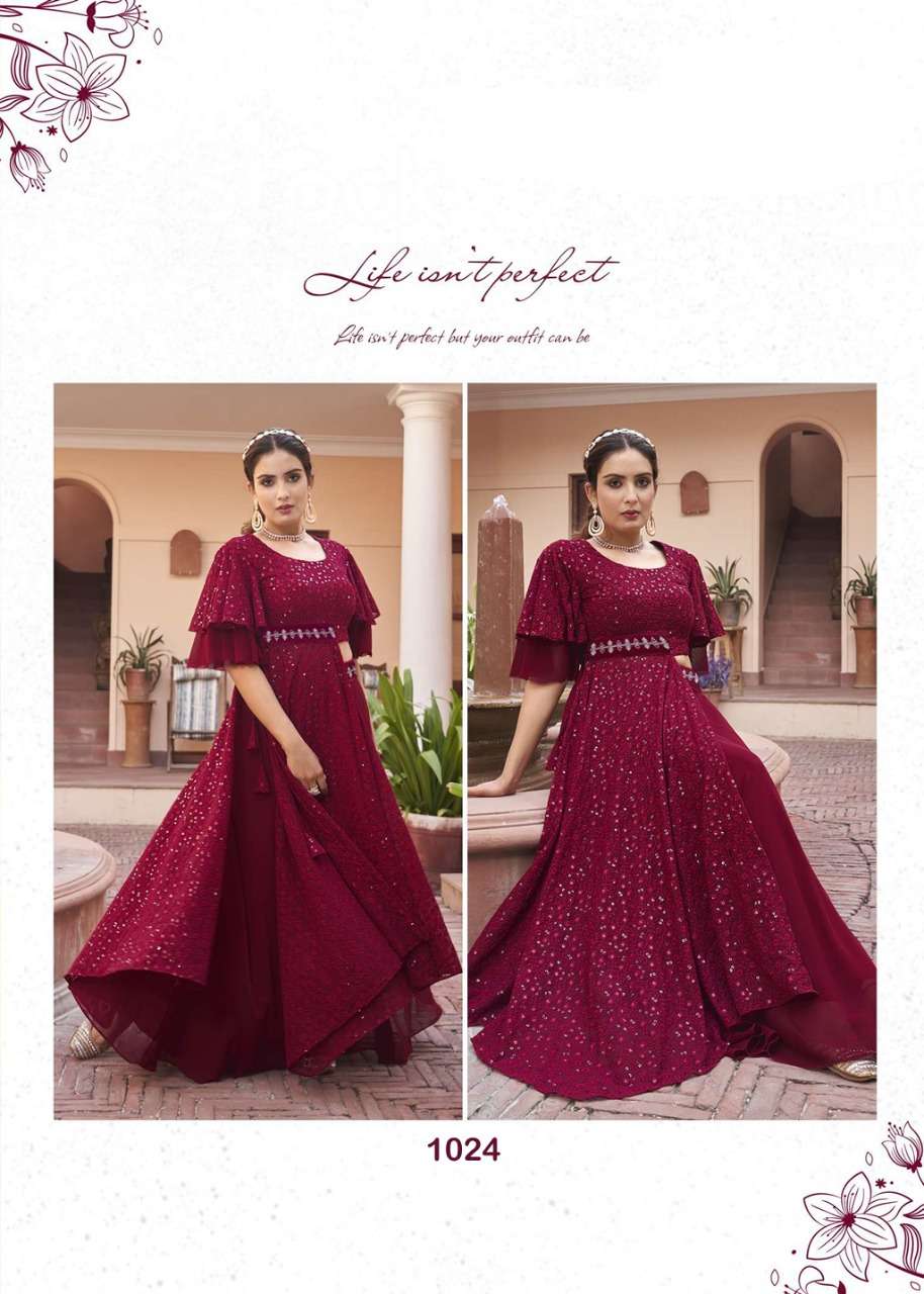 OCCASION BY S3FOREVER FABRIC HEAVY GORGETTE HANDWORK LONG GOWN KURTI WHOLESALER AND DEALER