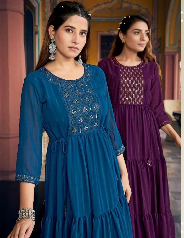 OCCASION BY VITARA FASHION BRAND JORJET FANCY LONG KURTI WHOLESALER AND DEALER