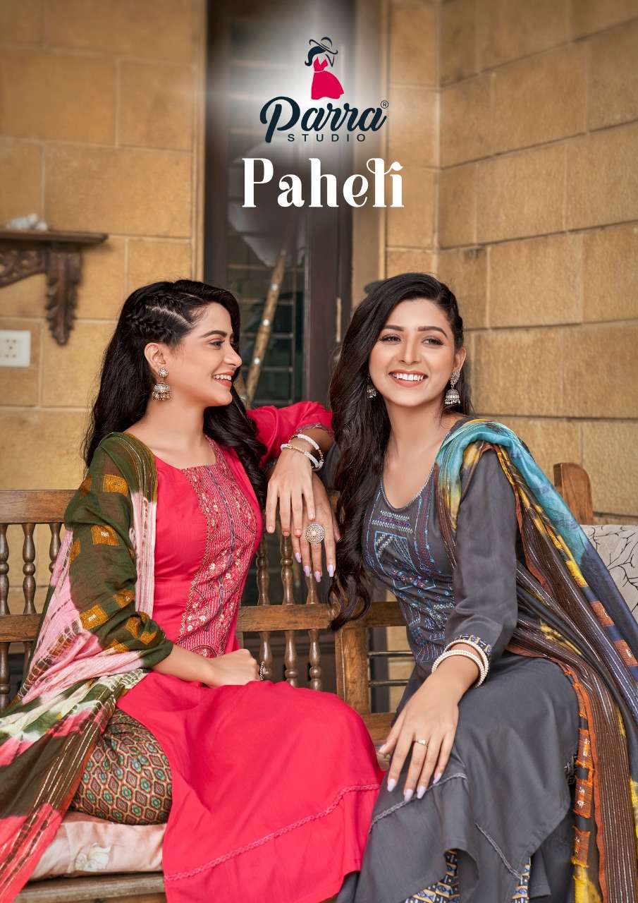 PAHELI VOL 1 BY PARRA STUDIO BRAND FABRICS SLUB RAYON WITH EMBROIDERY WORK KURTI WITH A-LINE FANCY P...