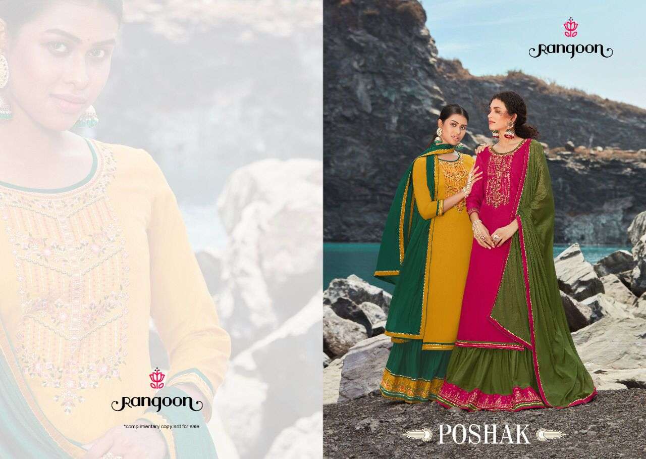 POSHAK BY RANGOON BRAND JAM SILK EMBRODERY WORK KURTI WITH PURE COTTON LENGHA AND NAZNEEN SIDE BORDE...