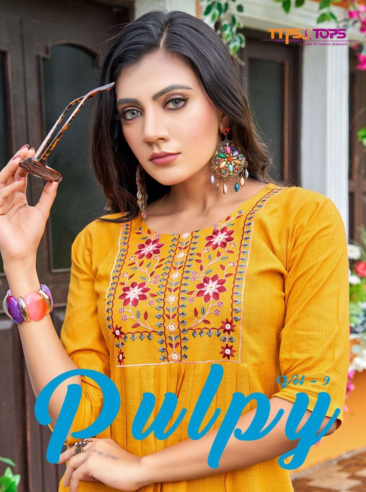 PULPY VOL 09 BY TIPS & TOPS BRAND HEAVY RAYON SLUB WITH HEAVY EMBROIDERY WORK FANCY TOP WHOLESALER A...