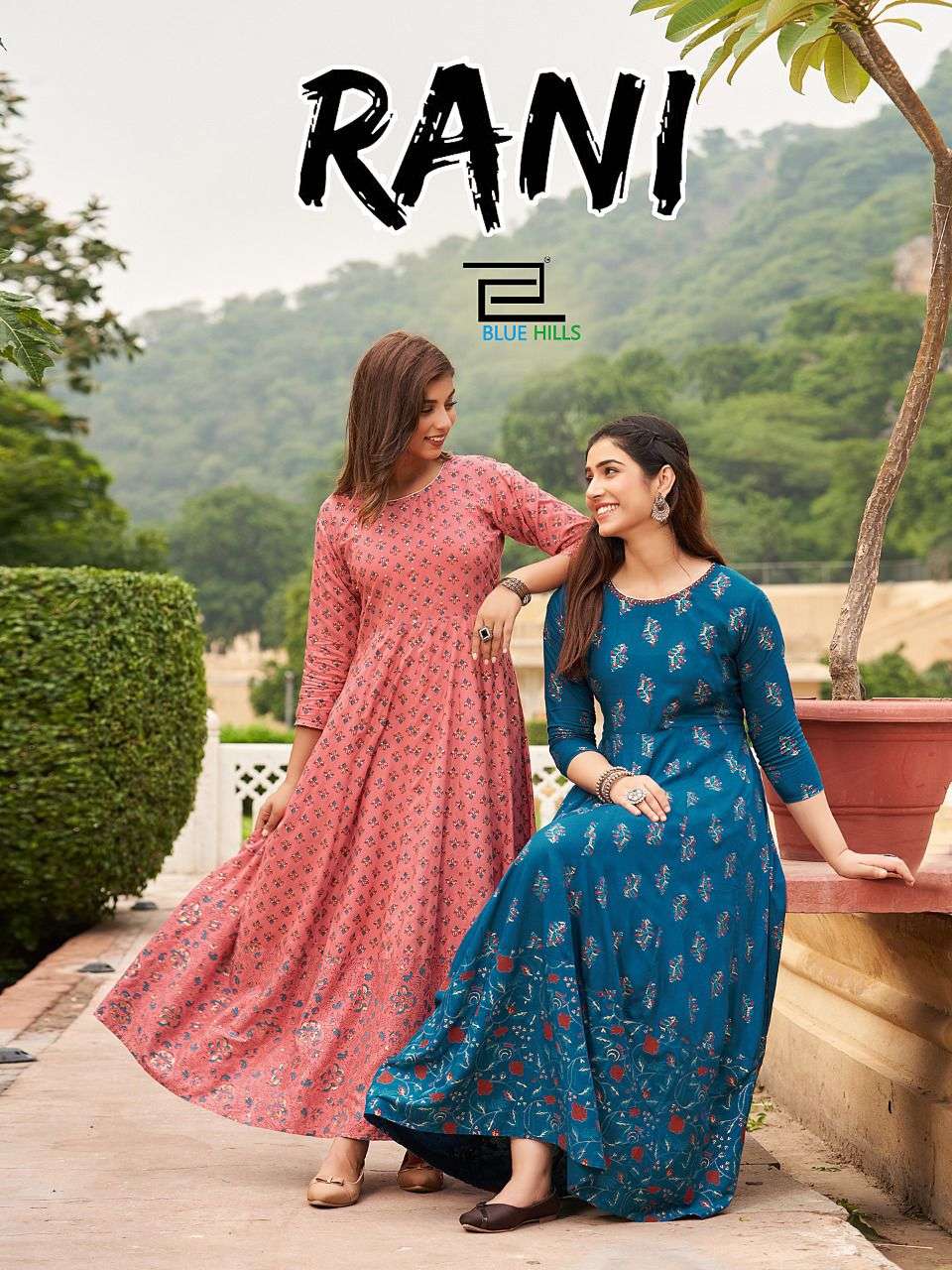 RANI VOL-1 BY  BLUE HILLS BRAND  FABRIC RAYON 14KG FOIL PRINT HANDWORK ANARKALI  LONG GOWN KURTI WHO...