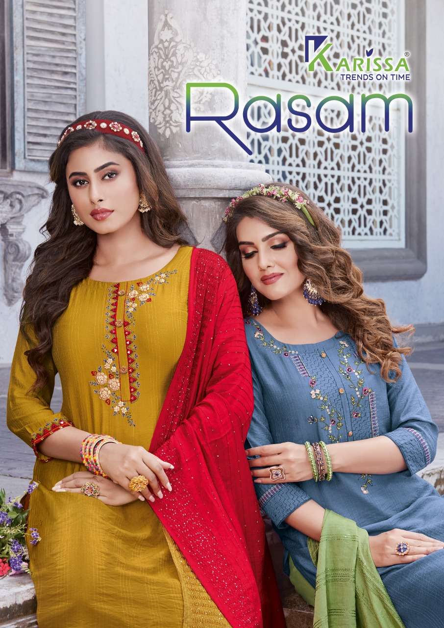 RASAM BY KARISSA BRAND PURE NYLON VISCOSE KHATLA WORK KURTI WITH SLUB LYCRA PANT HAVY NYLON DUPATTA ...