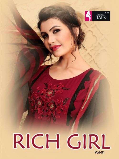 RICH GIRL VOL.2 BY FASHION TALK BRAND RAYON 14KG EMBROIDERY WORK KURTI  WITH BANARASI DUPATTA WHOLES...