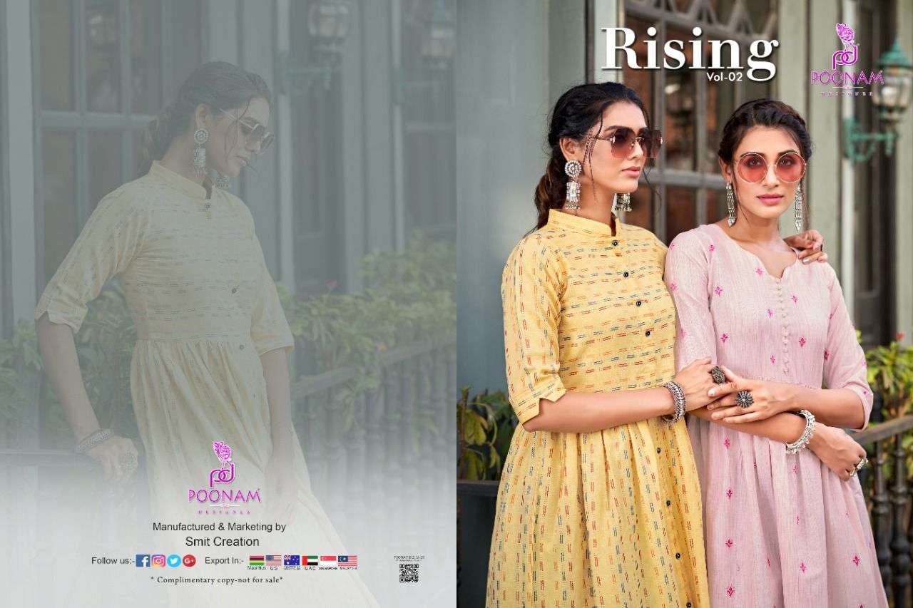 RISING VOL-02 BY POONAM DESIGNER BRAND PURE COTTON DOBBY JECARD FABRIC GOWN PATTEN KURTI WHOLESALER ...