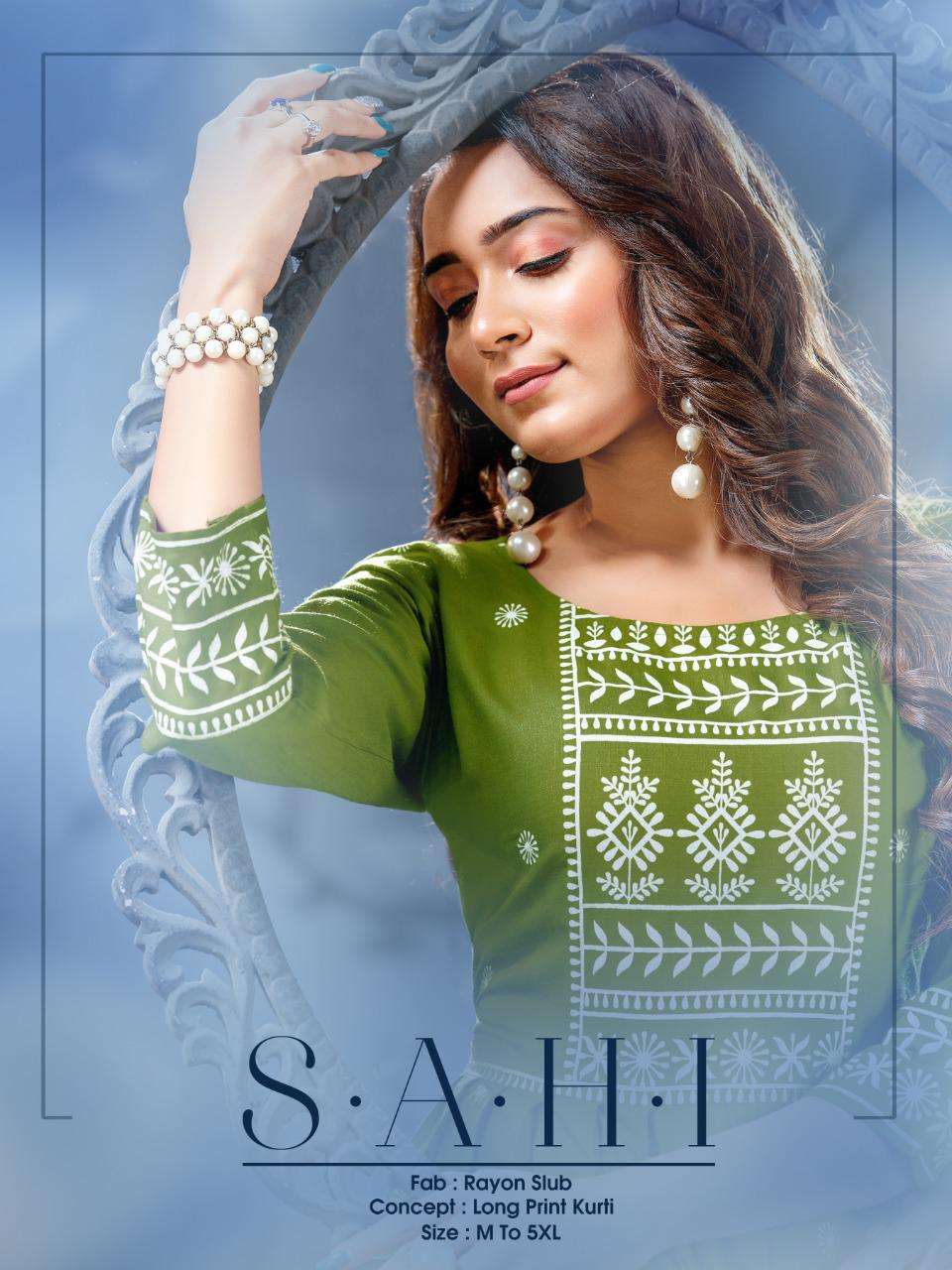 SAHI BY S3FOREVER BRAND FABRICS HEAVY RAYON SLUB WITH WHITE BLOCK PRINT LONG GOWN KURTI WHOLESALER A...