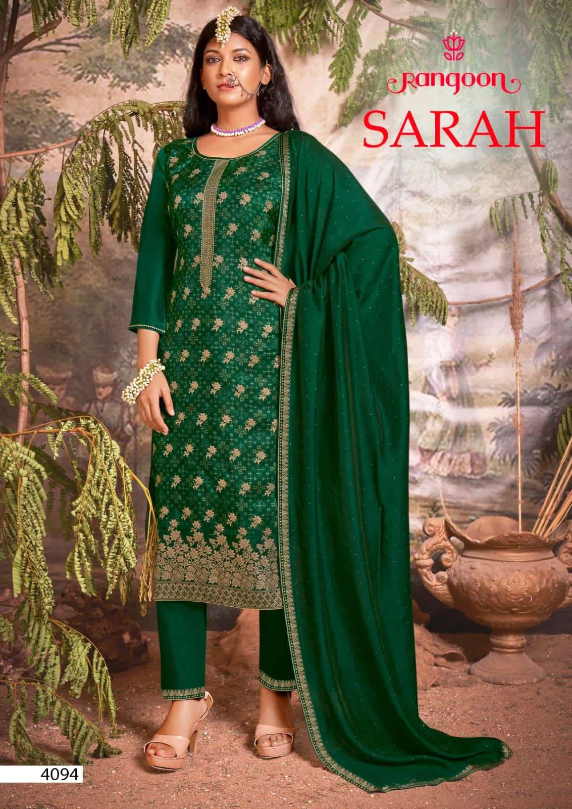 SARAH BY RANGOON BRAND MUSLIN DIGITAL PRINT FANCY KURTI WITH BORDER LACE PANT AND MUSLIN SILK DUPATT...