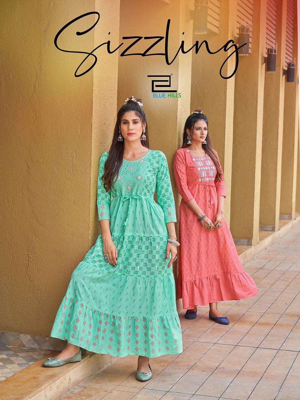 SIZZLING BY BLUE HILL BRAND LONG FRILL STYLISH EMBORIDARY WORK GOWN KURTI  WHOLESALER AND DEALER