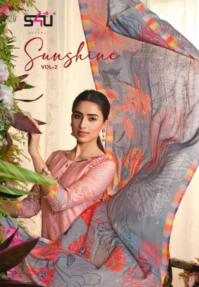 SUNSHINE VOL.02 BY S4U BRAND FABRIC MUSLIN SEQUENCE WORK KURTI WITH MUSLIN FANCY PANT AND DIGITAL PR...