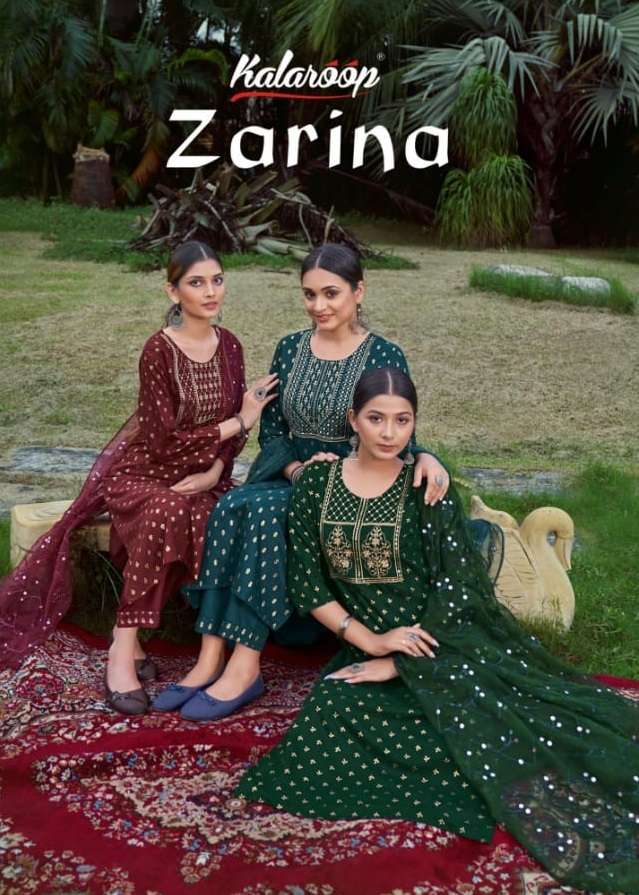 ZARINA BY KAJREE BRAND FANCY FABRIC WITH FOIL PRINT FANCY JARI WORK KURTI AND FABRIC PANT WITH ORGAN...